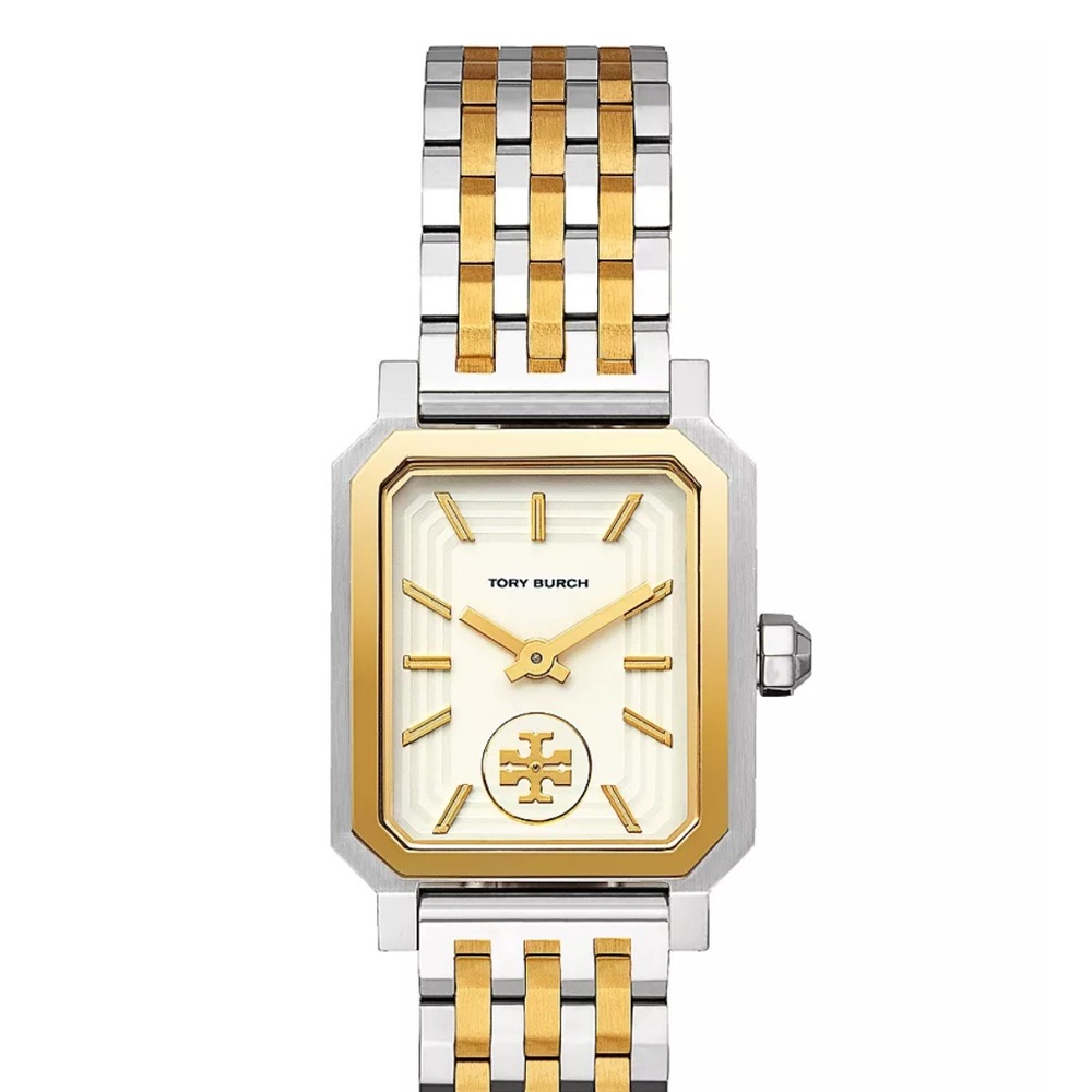Tory Burch Two-Tone Gold and Silver Rectangular Link Watch